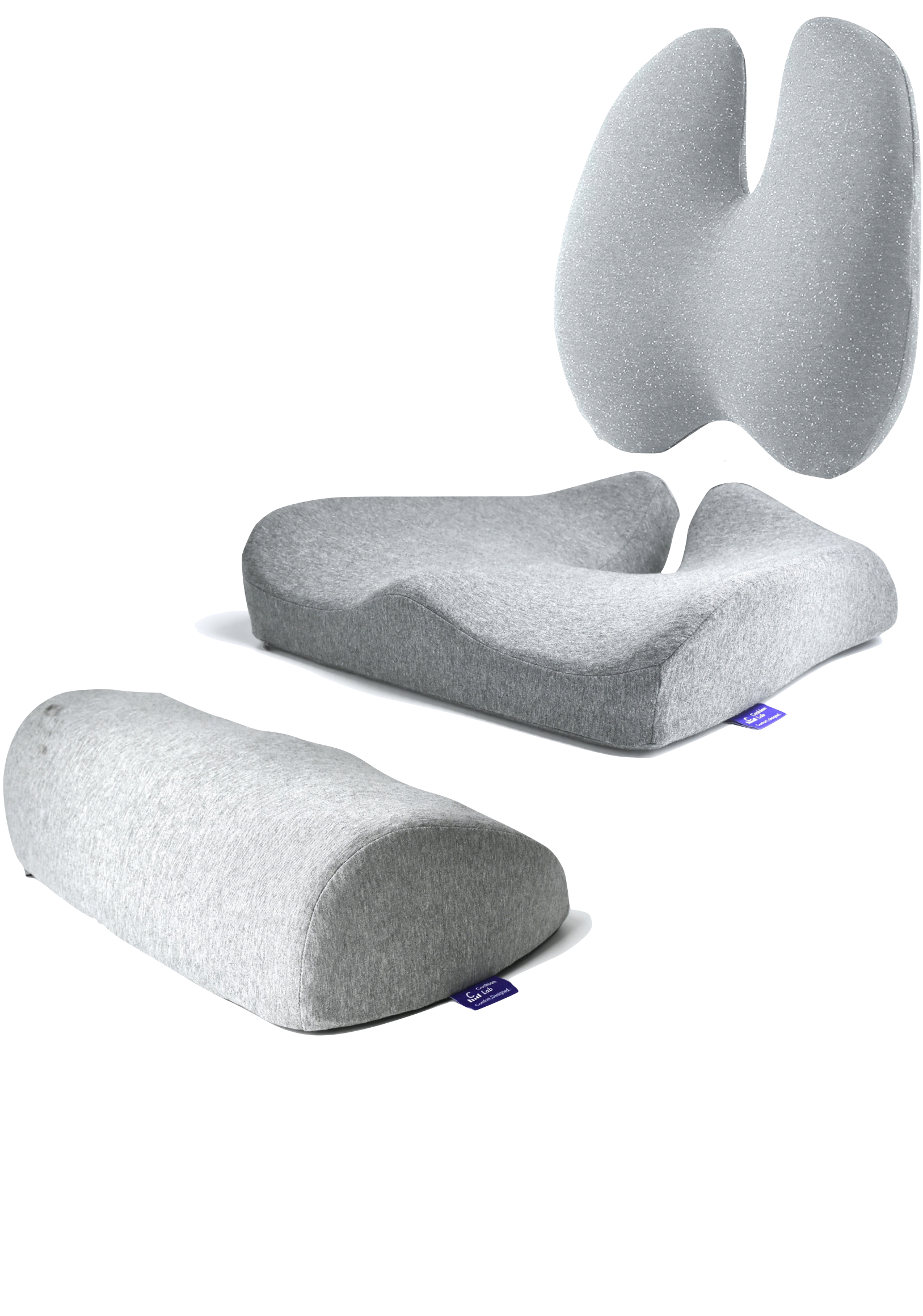 Ergonomic foot cushion pair with cloud cradle seat cushion and back relief lumbar pillow