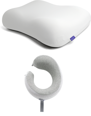 Travel Deep Sleep Pillow paired with Ergonomic Travel Pillow